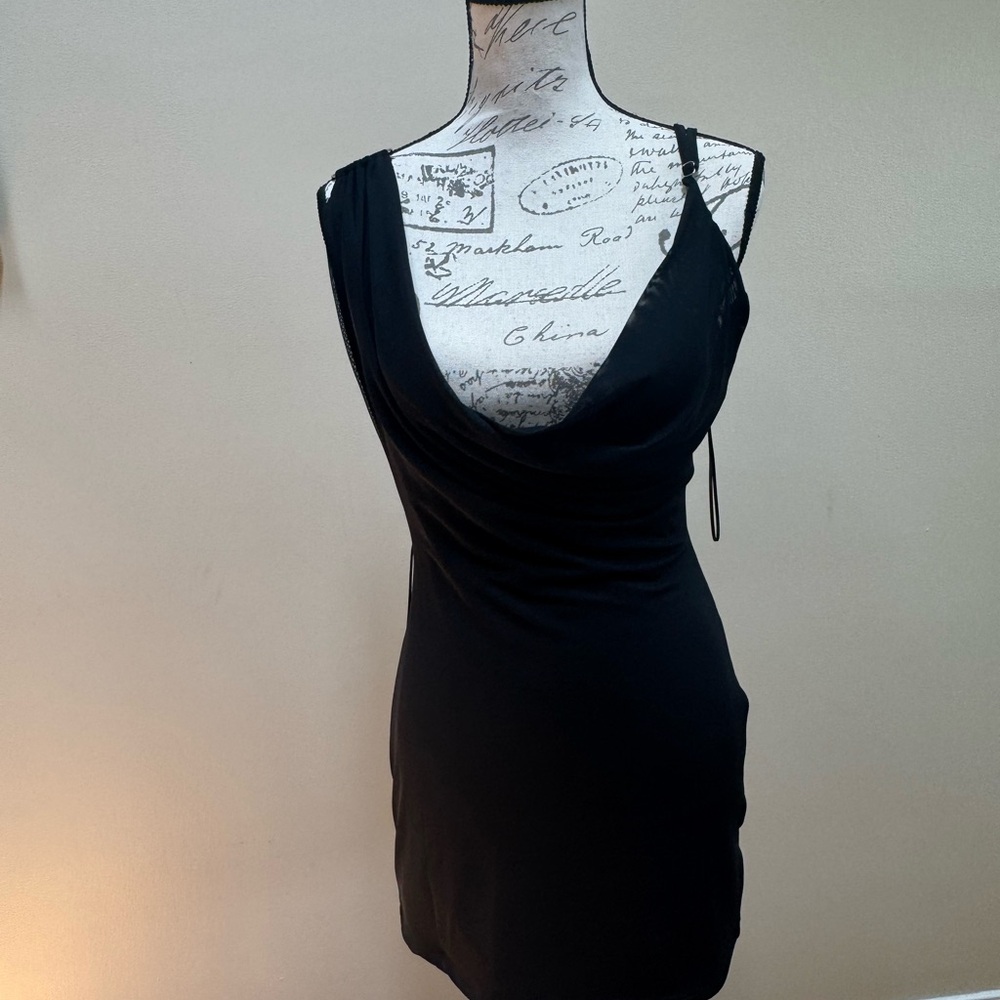 AKIRA Black Bodycon Mini Dress Plunge Sleeveless